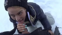 play Winter Blowjob: Brunette Student Sucks and Swallows Professor's Big Dick After Ski Lesson